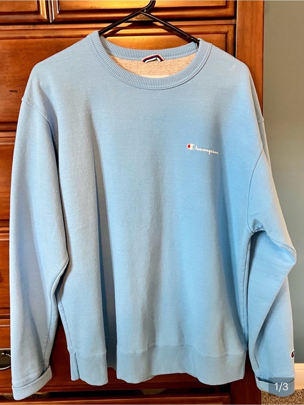 Champion Crewneck Sweatshirt - Light Blue Sz L - Picture 2 of 4